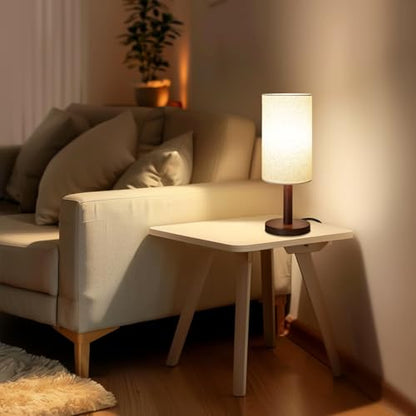 Small Table Lamp for Bedroom, Nightstand Lamp Linen Lampshade Bedroom Wood Base Small Bedside Lamp for Night Stands, Desk Lamps for Reading Living Room, Office (LED Bulb Included) (Black-Walnut Wood) - color: Black-Walnut Wood