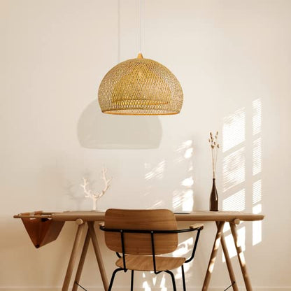 Arturesthome 23.6" Weaving Bamboo Pendant Light for Kitchen Island, Wicker Chandelier, Handmade Woven Hanging Ceiling Light Lampshade for Living Room Bedroom - size: B 23.6"*17.6"