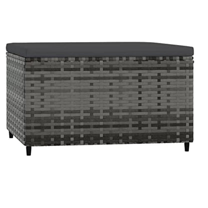 Gray Patio Footrest, Modern Outdoor Ottoman for Garden, Square Poly Rattan Woven Finish, Adjustable Feet, Weather-Resistant, 21.7 in. Wide Lounge Pouf