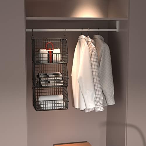PUPPYCUTE Stackable Wire Storage Baskets for Kitchen Closet Pantry, Hanging Closet Organizers Storage Shelves Organization, Wall Mount Metal Basket Bins, Clothing Vegetable & Fruit Organizer 5 pcs