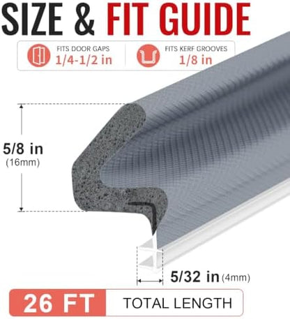 Litaibai 26 ft Kerf Weather Stripping Door Seal for Exterior Doors, Gray