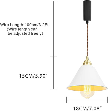 3.2 Ft Adjustable Cord H-Type Track Pendant Brass & White Shade Hanging Light Vintage Design for Kitchen Office Stairs Set of 3(No Bulb, Track)