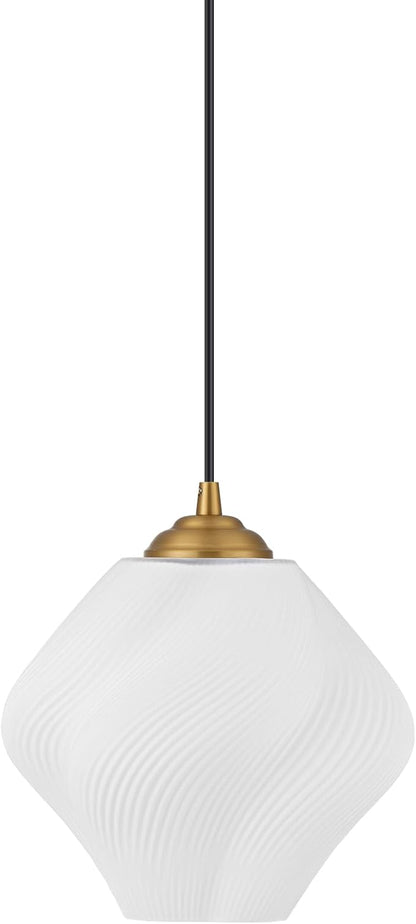 Milk White Glass Pendant Light, Mid Century Modern Ceiling Hanging Lights Fixture with Height Adjustable, Brass Gold Pendant Lighting for Kitchen Island, Hallway, Dining Room, Bedroom(1 Pack)