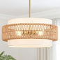 19.7" Boho Rattan Chandelier, 4-Light Large Rattan Pendant Light with Fabric Shade, Boho Drum Ceiling Hanging Light Fixture for Dining Room, Living Room, Kitchen Island, Hallway, Foyer - size: 19.7" V-shaped weaving