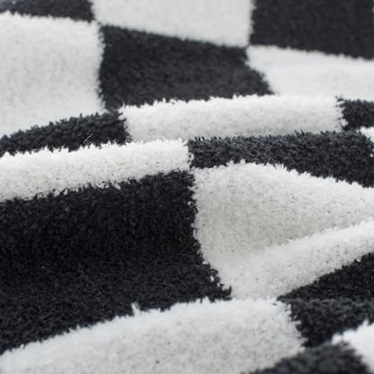 Carriediosa Checkered Throw Blanket 50" X 60", 400GSM Ultra Soft Microfiber Fuzzy Fluffy Reversible Cute Preppy Knitted Blankets Cozy Plush Fall Throws for Couch, Bed, Sofa, Black - color: Check - Black, size: 50" X 60"