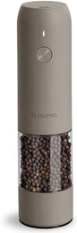 Electric Pepper Grinder, USB Rechargeable, Automatic Pepper Shaker, Adjustable Coarseness, Electric Pepper Mill, LED Light, Refillable, Kitchen Gadget (1-Pack, Greige)