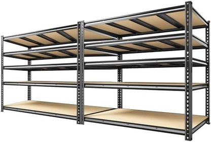55.1" W Garage Shelves 2230LBS Storage Shelves, 5 Tier Adjustable Metal Shelving, Garage Shelving for Storage, Basement, Warehouse, Pantry, Kitchen, 55.1" W x 24.1" D x 72.1" H, Black, 2 Pack