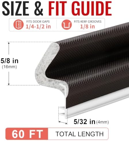 Litaibai 60 ft Kerf Weather Stripping Door Seal for Exterior Doors, Brown