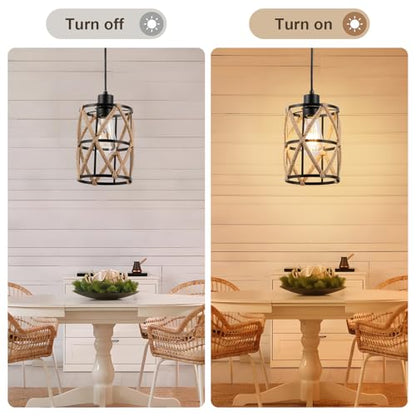ocioc Hand Woven Hemp Rope Pendant Light, 6.7" Boho Chanderlier Light Fixture, Rattan Cylinder Lamp Shade Lamp, Farmhouse Dome Pendant Lighting for Kitchen Island, Bedroom, Dining Room, Living Room - size: 6.7"