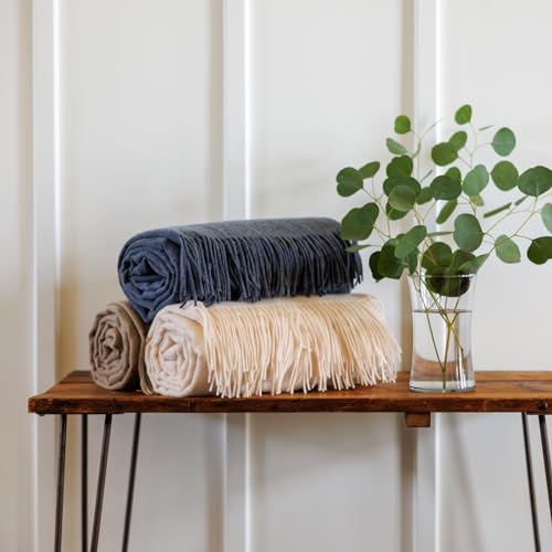 Fishers Finery 100% Pure Cashmere Fringe Throw, 445 GSM Weight, with Gift Box (Smoke Grey) - color: Smoke