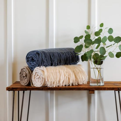 Fishers Finery 100% Pure Cashmere Fringe Throw, 445 GSM Weight, with Gift Box (Stone) - color: Warm Stone