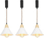 3.2-Foot Adjusted Cable H-Type Track Lamp White Metal Shade Wood Base Modern Pendant Lighting for Kitchen Dining Room 3-Pack(No Bulb, Track)