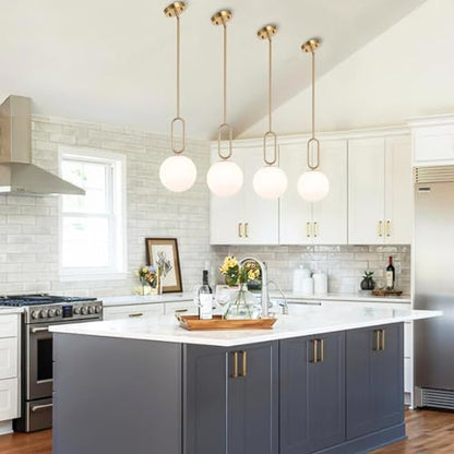 Modern Gold Globe Pendant Light White Globe Glass Shade 2 Pack Brushed Brass Finished Adjustable Rods Hanging Light Fixtures for Kitchen Island Living Room - color: Gold 2 Pack-Adjustable Rods