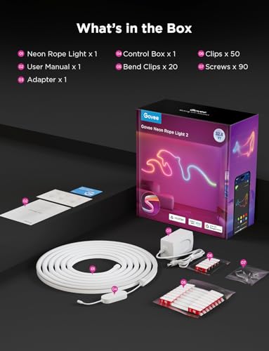 Govee RGBIC Neon Lights, LED Smart Neon Rope Light 2 Works with Matter, Alexa, Google Assistant, Custom DIY Neon Strip Lights for Bedroom and Holiday Decor, Softer Material, 32.8ft, White - size: 32.8ft