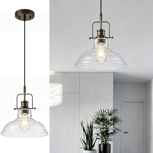 WILON Seeded Glass Pendant Lights,11 Inch Rust-Coloured Pendant Lights Kitchen Island with E26 Base Vintage Hanging Ceiling Lamp for Kitchen Sink Hallway Dining Room Entry Hall - color: Rust-Coloured