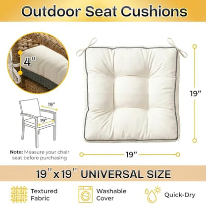4 Pack 19x19 Inch Shredded Foam Chair Cushions with Straps - All-Season Seat Pads for Indoor/Outdoor Dining, Office, Patio, Kitchen Chairs (Cream, 19 INCH × 19 INCH) - color: Cream