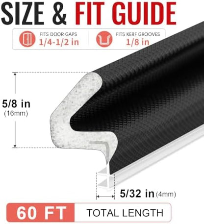 Litaibai 60 ft Kerf Weather Stripping Door Seal for Exterior Doors, Black