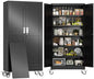 74" H Metal Pantry Storage Locker Cabinet with Wheels,Rolling Kitchen Pantry Cabinet with 2 Doors and 5 Adjustable Shelves, Lockable Steel Garage Tool Cabinet Organization for Home,Gym,School,Black