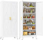 75" Metal Kitchen Pantry Storage Cabinet with 2 Doors and 5 Adjustable Shelves,White Farmhouse Pantry Cabinet,Steel Garage Tool Cabinet Freestanding Cupboard for Kitchen,Dinning Living Room
