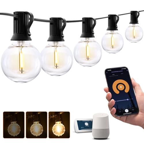 XMCOSY+ Patio Lights, Smart 50Ft Outdoor String Lights with 25 Dimmable G40 Globe Bulbs, APP Control, Work with Alexa, Connectable Waterproof LED Outdoor Light - size: 50FT(25 Sockets)+Smart Controller