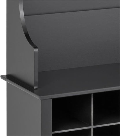 Prepac Black Hall Tree, Shoe Cabinet, Storage Cabinet with 24 Shoe Cubbies and 6 Double Coat Hooks 15.5" D x 60" W x 77" H