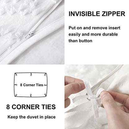 Oli Anderson Tufted Duvet Cover King Size, Soft and Lightweight Duvet Covers Set for All Seasons, 3 Pieces Boho Embroidery Shabby Chic Bedding Set (White, King, 104" x 90") - color: White, size: King(104"×90")