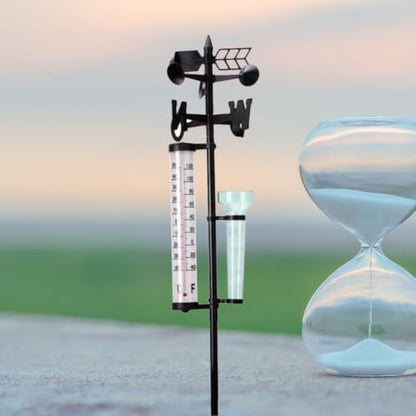 2 Sets Outdoor Weather Measuring Instrument Kit with Rain Gauge and Wind Direction Meter, Plastic Material, Classical Ornamental Style for Garden Decoration and Farm Planting