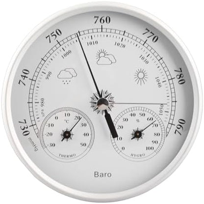 3 in 1 Accurate Weather Monitor Barometer Hygrometer Thermometer for All Seasons Indoor Outdoor Silver White Aluminum 5.12 Inch for Home Office Garden