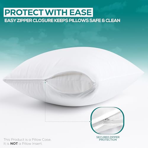 Set of 2 Pillow Protectors with Zipper Standard Size, Bed Bug and Dust Mite Proof Pillow Covers, Ultra Soft Pillow Encasements, Moisture Wicking and Waterproof Pillow Cases by Utopia Bedding (White) - size: Standard (Pack of 2)