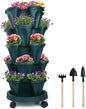 DUNCHATY Stackable Vertical Garden Planter with Wheels, 5 Tier Herb Planter Pots for Growing Vegetables and Succulents, Pine Green