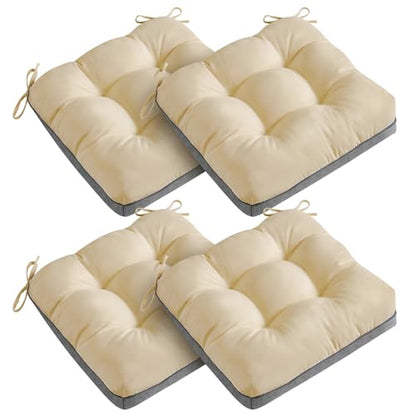 4 Pack 19x19 Inch Shredded Foam Chair Cushions with Straps - All-Season Seat Pads for Indoor/Outdoor Dining, Office, Patio, Kitchen Chairs (Beige, 19 INCH × 19 INCH) - color: Beige