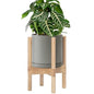 D'vine Dev Ceramic Planter with Natural Stand - 8 Inch Modern Round Flower Pot with Wood Planter Holder, Grey, 55-B-N-3 - color: Grey Pot + Natural Stand, size: 8 Inch