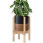 D'vine Dev Ceramic Planter with Natural Stand - 8 Inch Modern Round Flower Pot with Wood Planter Holder, Black/Speckled Tan, 55-B-N-7 - color: Black/Speckled Tan Pot + Natural Stand, size: 8 Inch