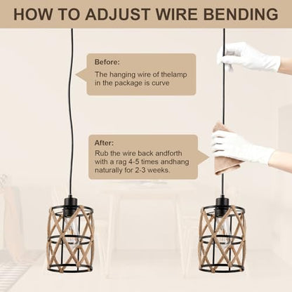 ocioc Hand Woven Hemp Rope Pendant Light, 6.7" Boho Chanderlier Light Fixture, Rattan Cylinder Lamp Shade Lamp, Farmhouse Dome Pendant Lighting for Kitchen Island, Bedroom, Dining Room, Living Room - size: 6.7"