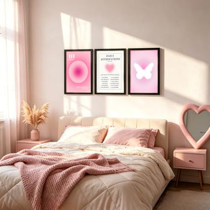 LIANGSU Black Framed Angel Number Affirmations Wall Art Pink Aura Gradient Butterfly Canvas Prints Boho Spiritual Positive Energy Wall Picture for Bedroom Living Room Office 12x16 Inch - color: Pink Affirmations Wall Art, size: 12x16 Inches