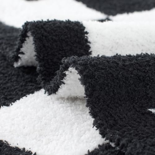 Carriediosa Checkered Throw Blanket 50" X 60", 400GSM Ultra Soft Microfiber Fuzzy Fluffy Reversible Cute Preppy Knitted Blankets Cozy Plush Fall Throws for Couch, Bed, Sofa, Black - color: Check - Black, size: 50" X 60"