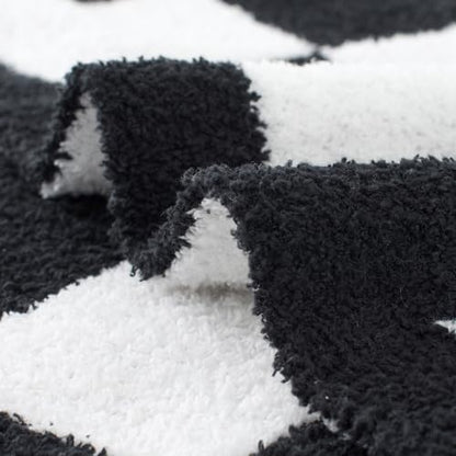 Carriediosa Checkered Throw Blanket 50" X 60", 400GSM Ultra Soft Microfiber Fuzzy Fluffy Reversible Cute Preppy Knitted Blankets Cozy Plush Fall Throws for Couch, Bed, Sofa, Black - color: Check - Black, size: 50" X 60"