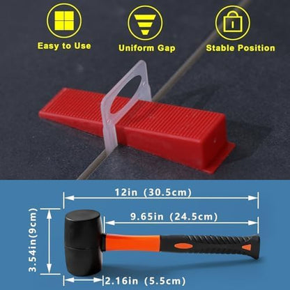 Tile Leveling System 1/8" Spacers Tile Leveler Clips DIY Tile Leveler Spacers 7000 Pcs and Tools Harden Rubber Mallet Hammer 16 oz for Professional Ceramic Tile and Stone Installation