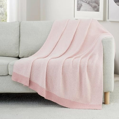 Carriediosa Heather Throw Blanket 50" X 60", 400GSM Ultra Soft Microfiber Fuzzy Fluffy Reversible Knitted Blankets Cozy Plush Lightweight and Warm Fall Throws for Couch, Bed, Sofa, Dusty Pink - color: Heather - Dusty Pink, size: 50" X 60"