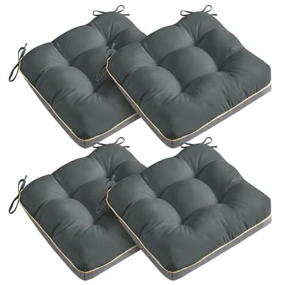 4 Pack 19x19 Inch Shredded Foam Chair Cushions with Straps - All-Season Seat Pads for Indoor/Outdoor Dining, Office, Patio, Kitchen Chairs (Gray, 19 INCH × 19 INCH) - color: Gray