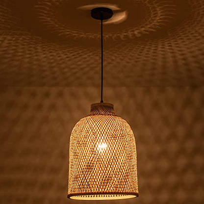 11.81" Dome Woven Pendant Light Fixture, Handmade Geometric Boho Bamboo Woven Pendant Light for Kitchen Dining Room Bedroom Living Room - color: 11.81"-1 Pack