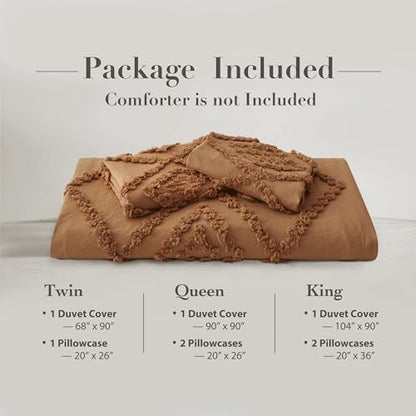 Oli Anderson Tufted Duvet Cover Queen Size, Soft and Lightweight Duvet Covers Set for All Seasons, 3 Pieces Boho Embroidery Shabby Chic Bedding Set (Pumpkin Brown, Queen, 90"×90") - color: Pumpkin Brown, size: Full/Queen(90"×90")
