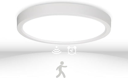 12in Motion Sensor LED Ceiling Light Wired, 2700K/3000K/3500K/4000K/5000K Dimmable 24W Round Flush Mount Lighting Fixture for Closet Stairwell Hallway Laundry Porch, ETL Listed, White