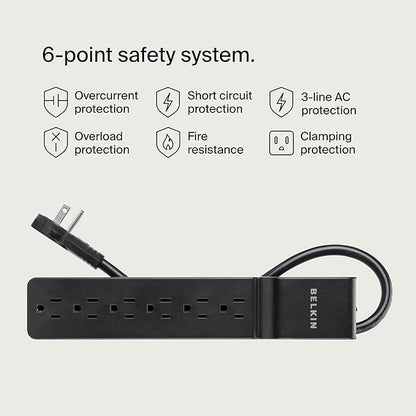 Belkin Power Strip Surge Protector with 6 AC Multiple Outlets - Flat Rotating Plug, 6 ft Long Heavy-Duty Extension Cord for Home, Office, Travel, Computer Desktop & Charging Brick (600 Joules) 3PK