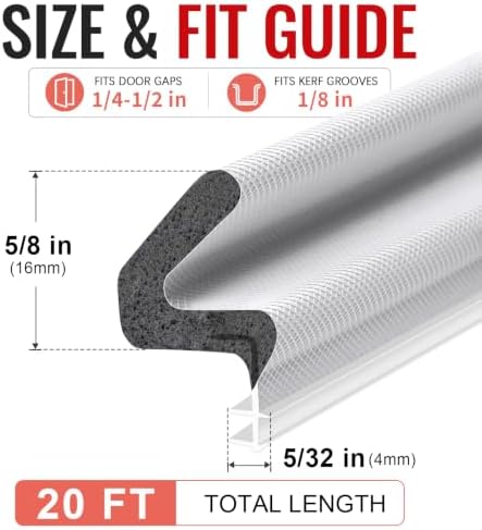 Litaibai Kerf Door Weather Stripping for Exterior Doors, White, 20 ft