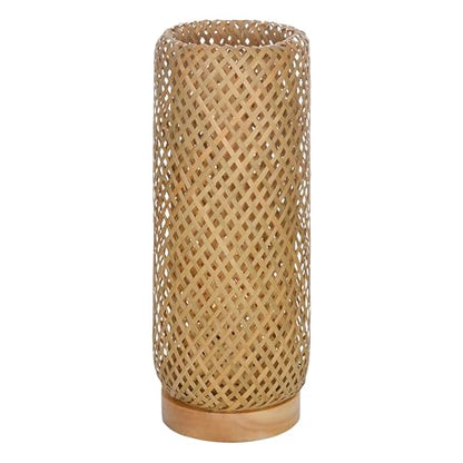 Behemian Bamboo Table Lamp, Dimmable Rustic Farmhouse Hand Wicker Desk Lamp Bedside Lamps Night Light Decorations for Bedroom, Living Room, Home Office, Nursery, Reading Nook (Bulb Included)