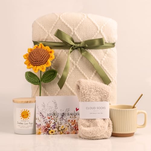 Anforsun Sending Sunshine Sunflower, Thinking of You Care Package Unique Gift Baskets for Women, Best Friend Birthday and Get Well Soon