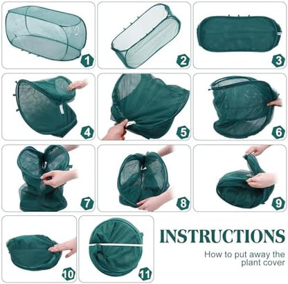 Threehoney 4 Pcs 39" x 18" x 16" Pop up Garden Mesh Plant Cover Outdoor Plant Protector Garden Row Raised Bed Cover with Ground Nails Crop Cage Net for Seedlings Vegetable Fruit Herbs (Dark Green)