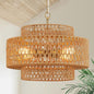 17.8" Boho Rattan Chandelier Light Fixture, 4-Light Golden Hand Woven Pendant Light Fixture Farmhouse Rustic Wicker Chandeliers for Kitchen, Bedroom, Dining Room, Living Room, Hallway, Foyer - color: Gold 17.8"