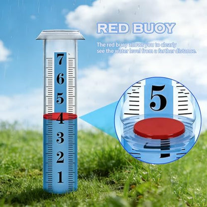 YZDTECH Rain Gauge Replacement Tube Plastic, Accurate Rain Gauge Outdoor, Thickened and Transparent 7" Capacity Tube with Blue Strip for Yard, 1 Rain Meter Tube with 1 Clean Brush and 1 Red Float
